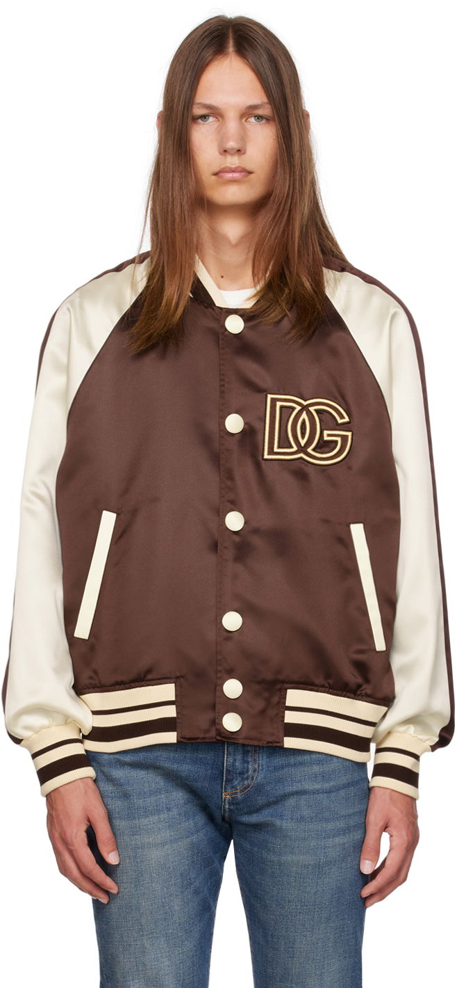 Bomber-takki Dolce & Gabbana Brown & White 'D&G' Bomber Jacket Ruskea | G9ZB6ZFUM86