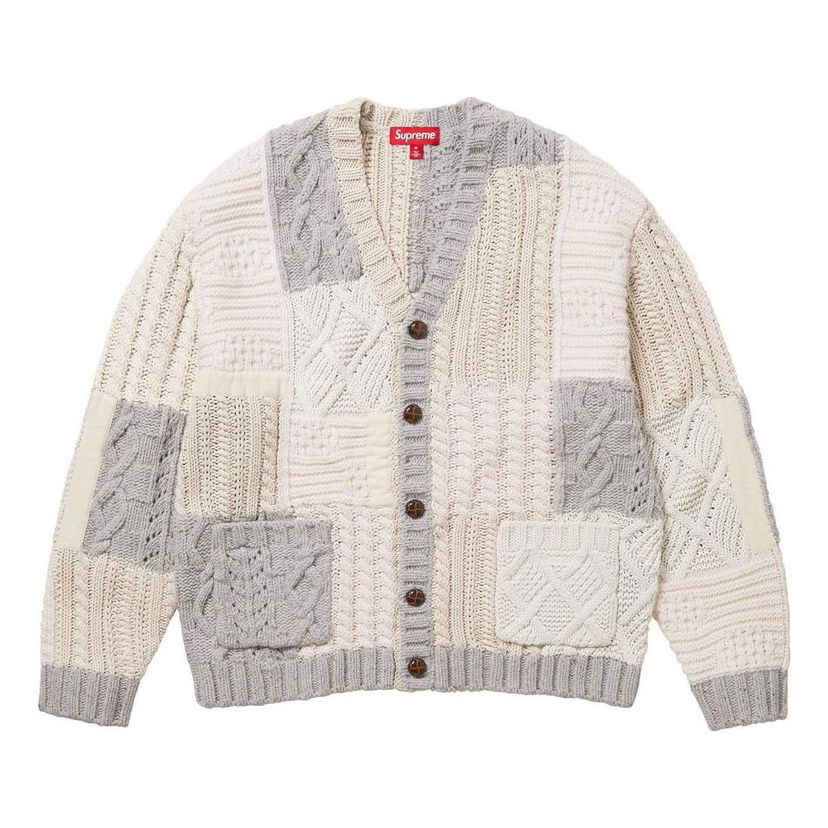 Villapaita Supreme Patchwork Cable Knit Cardigan Harmaa | SUP-FW23-072