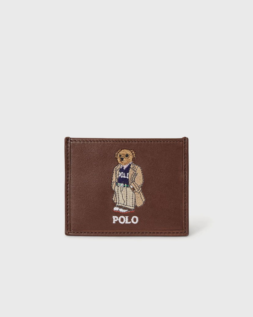 Lompakko Polo by Ralph Lauren Polo Bear Embroidered Card Case Ruskea | 405978047001