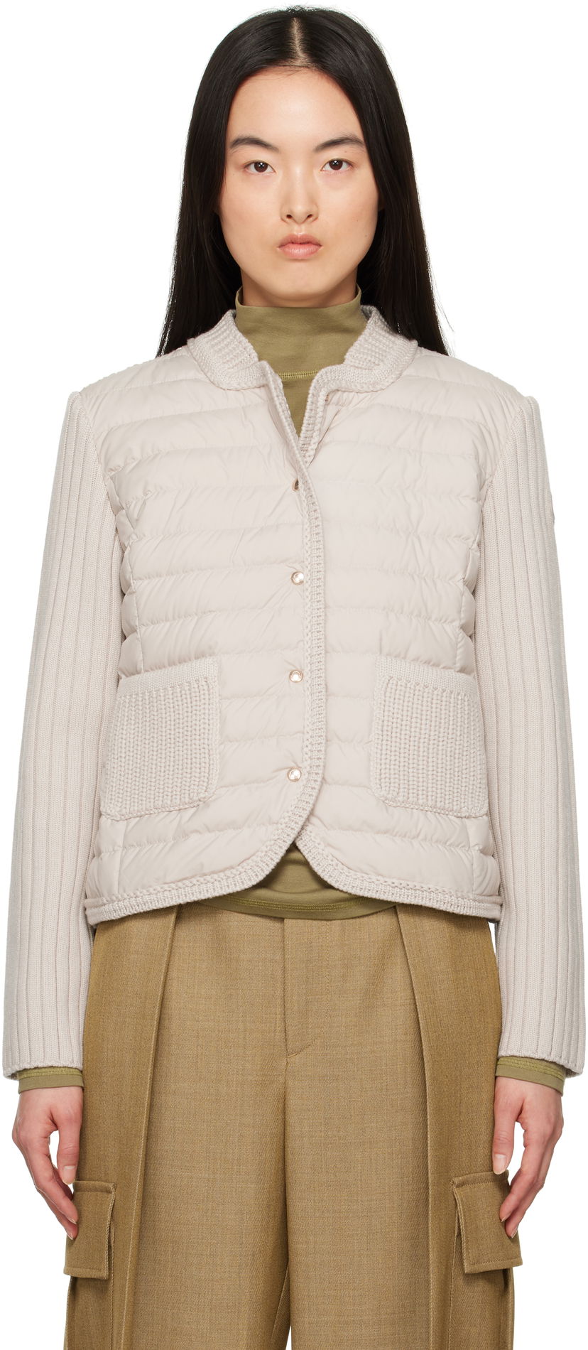 Puffer takki Moncler Moncler Padded Wool Down Cardigan Beige | 9B000-13 M1131