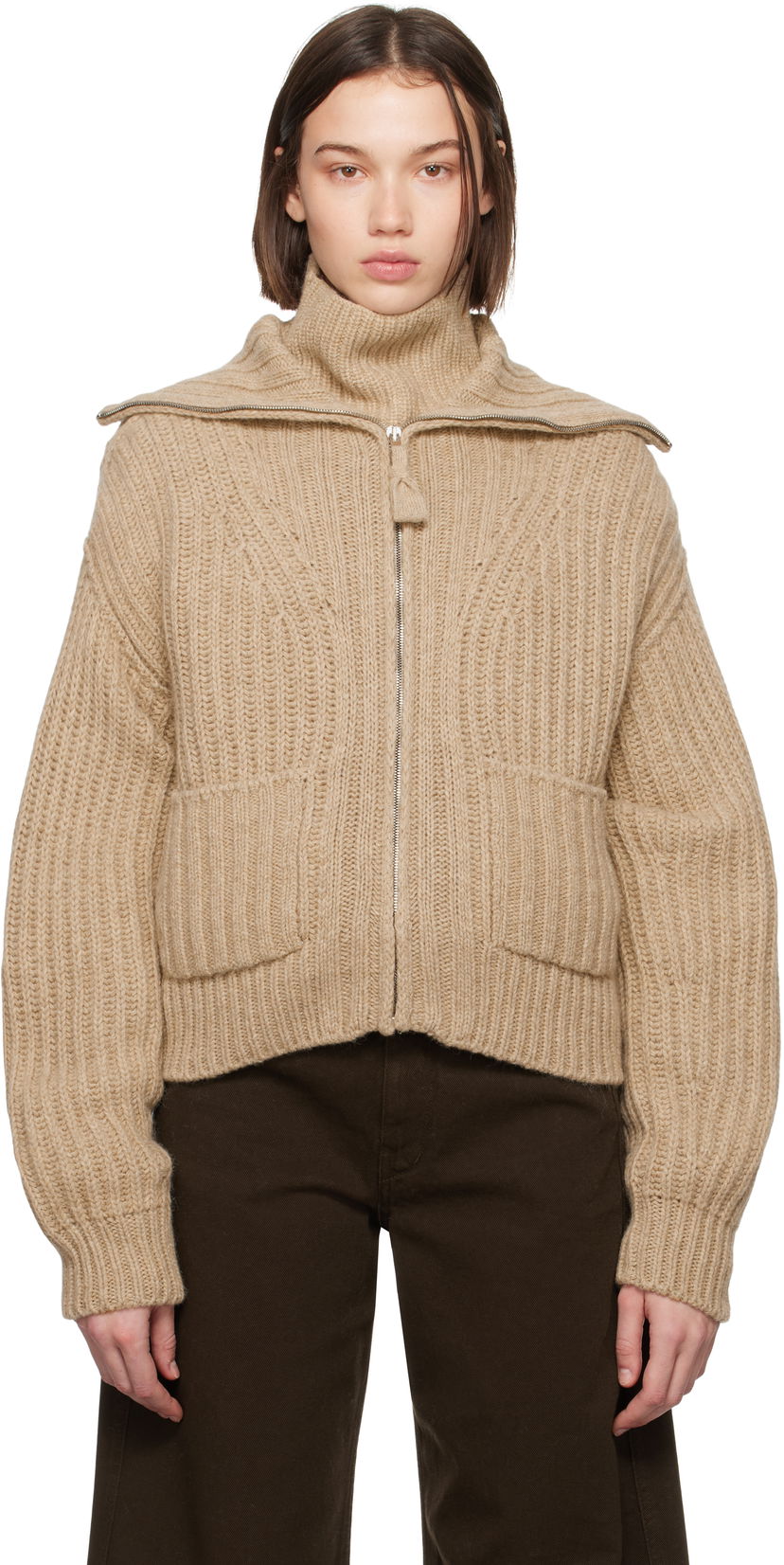 Villapaita LEMAIRE LEMAIRE Trucker Collar Cardigan Beige | TO1263 LK1029