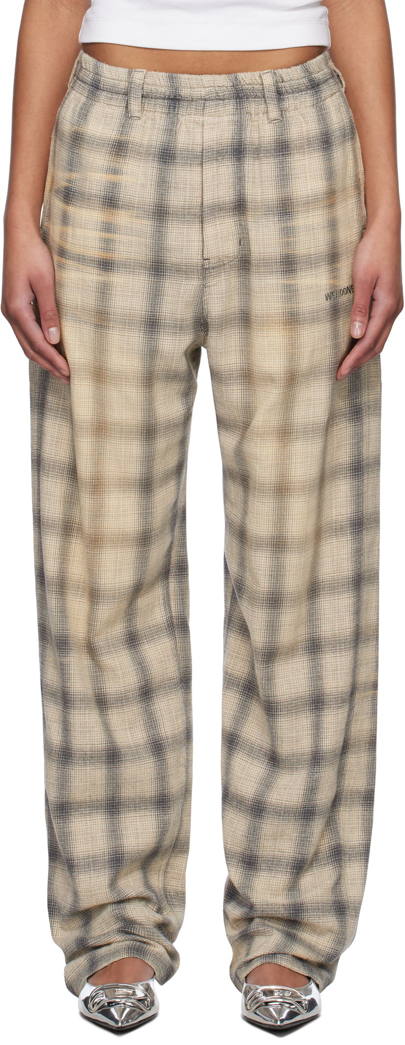 Verryttelyhousut We11done We11done Washed Checkered Trousers Beige | WD-PT0-25-265-U-GY
