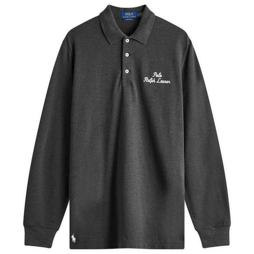Poolopaita Polo by Ralph Lauren Script Logo Long Sleeve Polo Shirt Harmaa | 710957364003