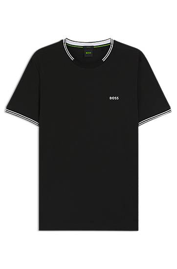 T-paita BOSS Stretch-Cotton T-Shirt with Stripes and BOSS Logo Musta | 50521245