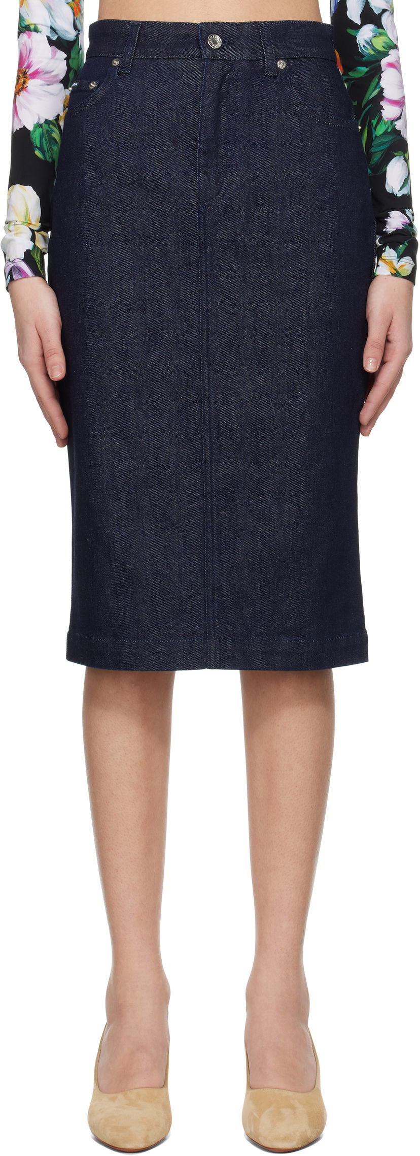 Hame Dolce & Gabbana Dolce&Gabbana Stretch Five Pocket Pencil Denim Midi Skirt Sininen | F4CYAD G8MS5