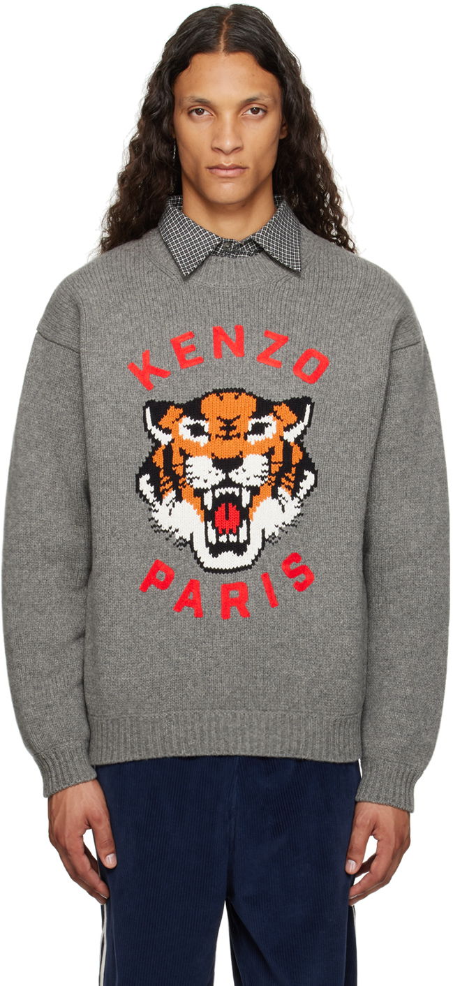 Villapaita KENZO Gray Paris 'Lucky Tiger' Sweater Harmaa | FE68PU4773LH