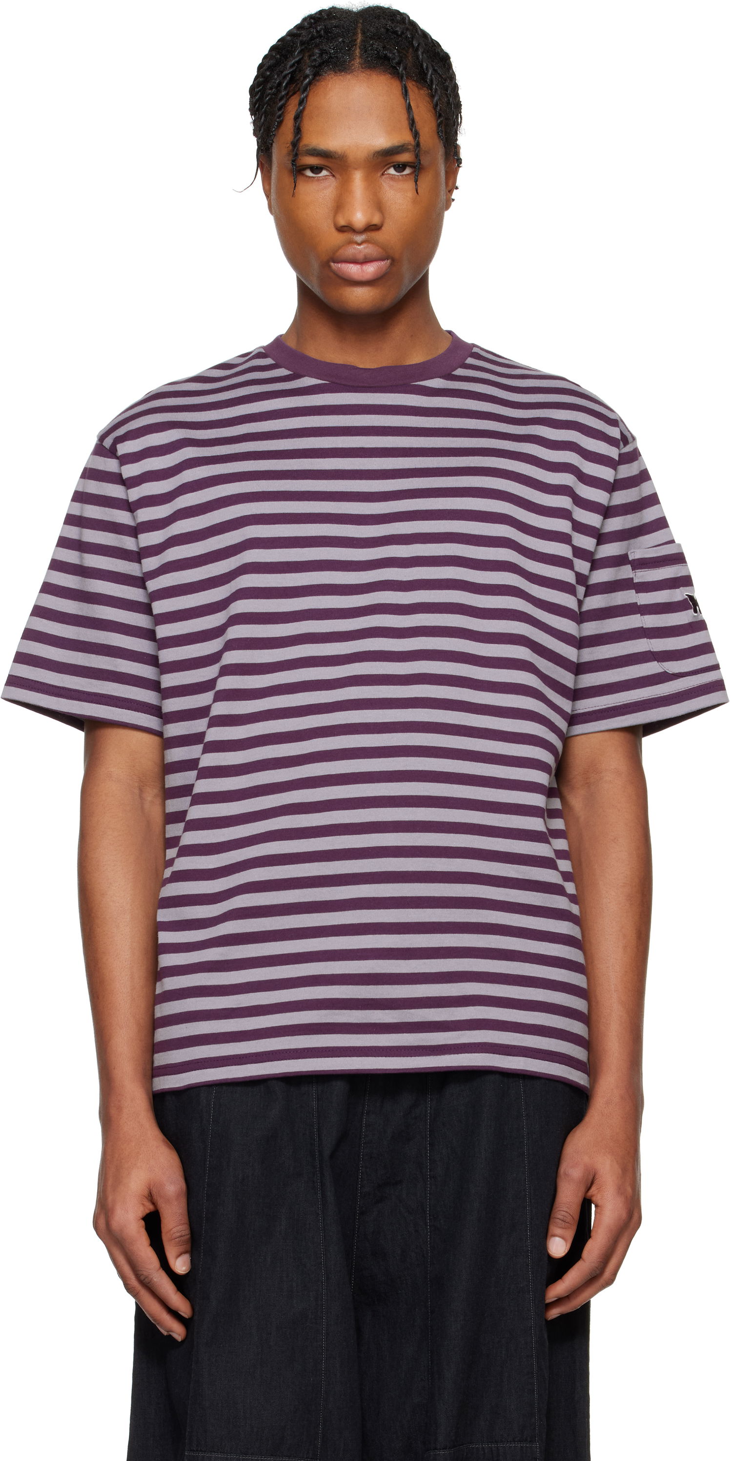 T-paita Needles NEEDLES Cotton Stripe T-Shirt Violetti | QV364, 0