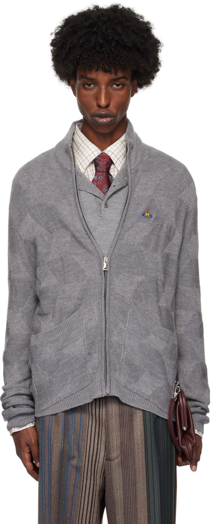 Villapaita Vivienne Westwood Fisherman Zip-Up Sweater Harmaa | 2701001T-Y002M-