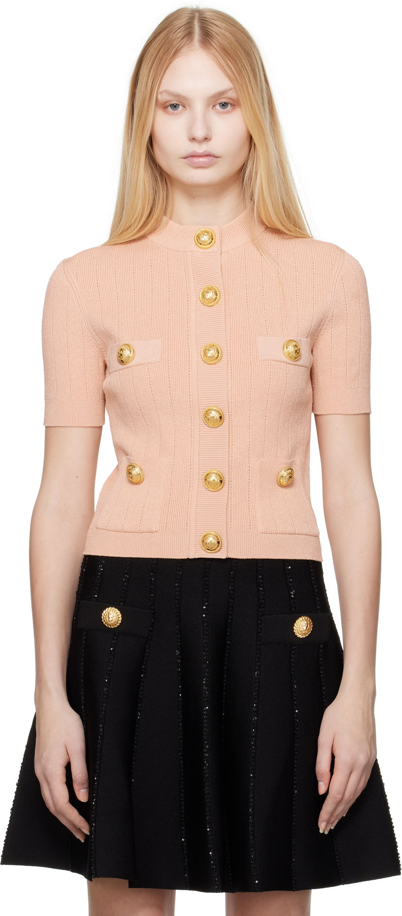 Villapaita Balmain Balmain 4-Pocket Knitted Cardigan Vaaleanpunainen | EF1KL023KB07
