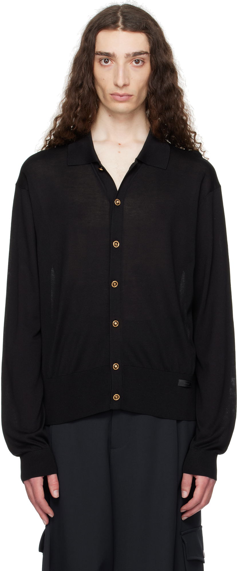 Villapaita Versace Versace Knit Silk Cardigan Musta | 1020281_1A12273