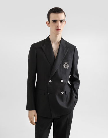 Takki Dolce & Gabbana Dolce & Gabbana Double-breasted Linen Jacket with Patch Musta | G2TJ2ZFU4K6N0000, 3