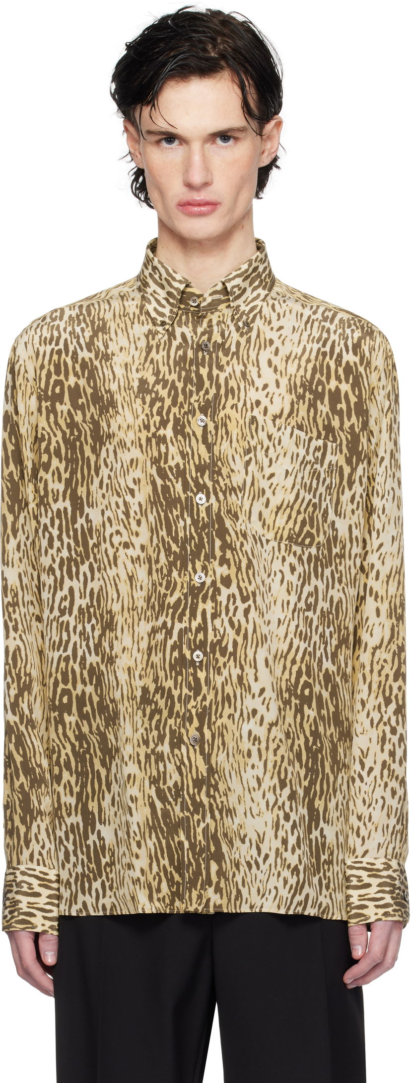 Paita Tom Ford 70's Animalier Print Fluid Fit Shirt Ruskea | HRO003-FMS045S25