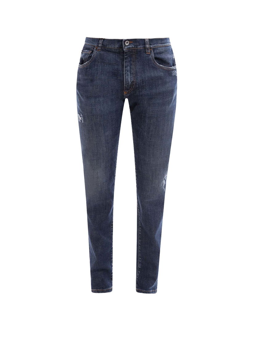 Jeans Dolce & Gabbana Stretch Cotton Back Logo Patch Jeans Blue Tummansininen | GY07LDG8FR9#S9001