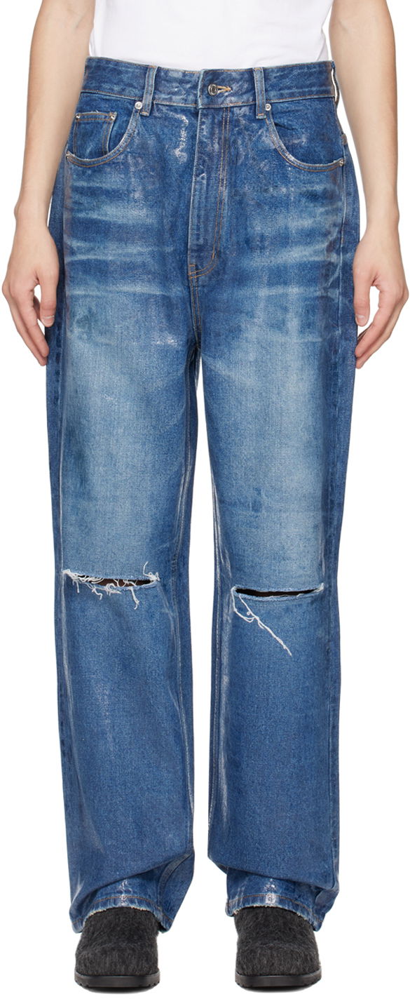 Jeans We11done We11done Foil Distressed Jeans Sininen | WD-DP1-23-342-M-BL