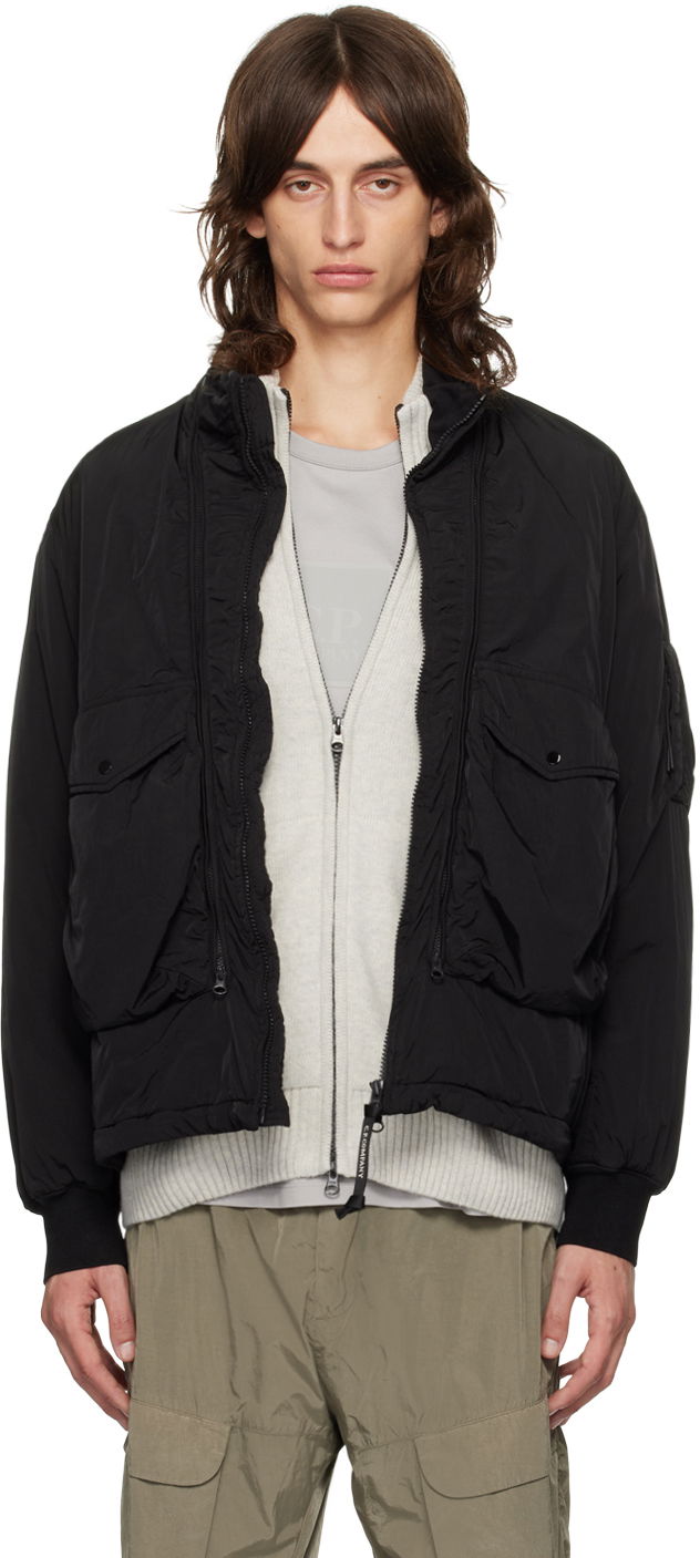 Puffer takki C.P. Company Black Chrome-R Body Zippers Padded Jacket Musta | 17CMOW089A-005904G