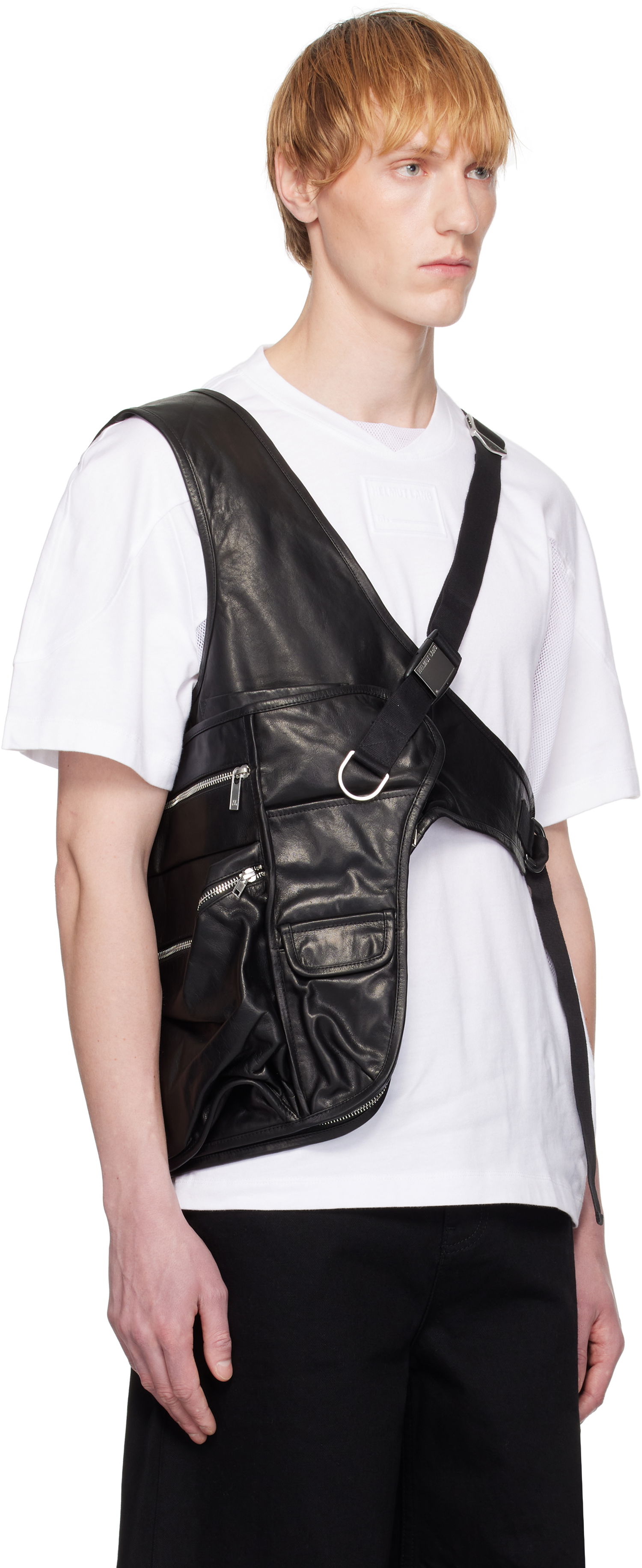 T-paita Helmut Lang Helmut Lang Utility Bag Leather Vest Musta | P01HM101, 1