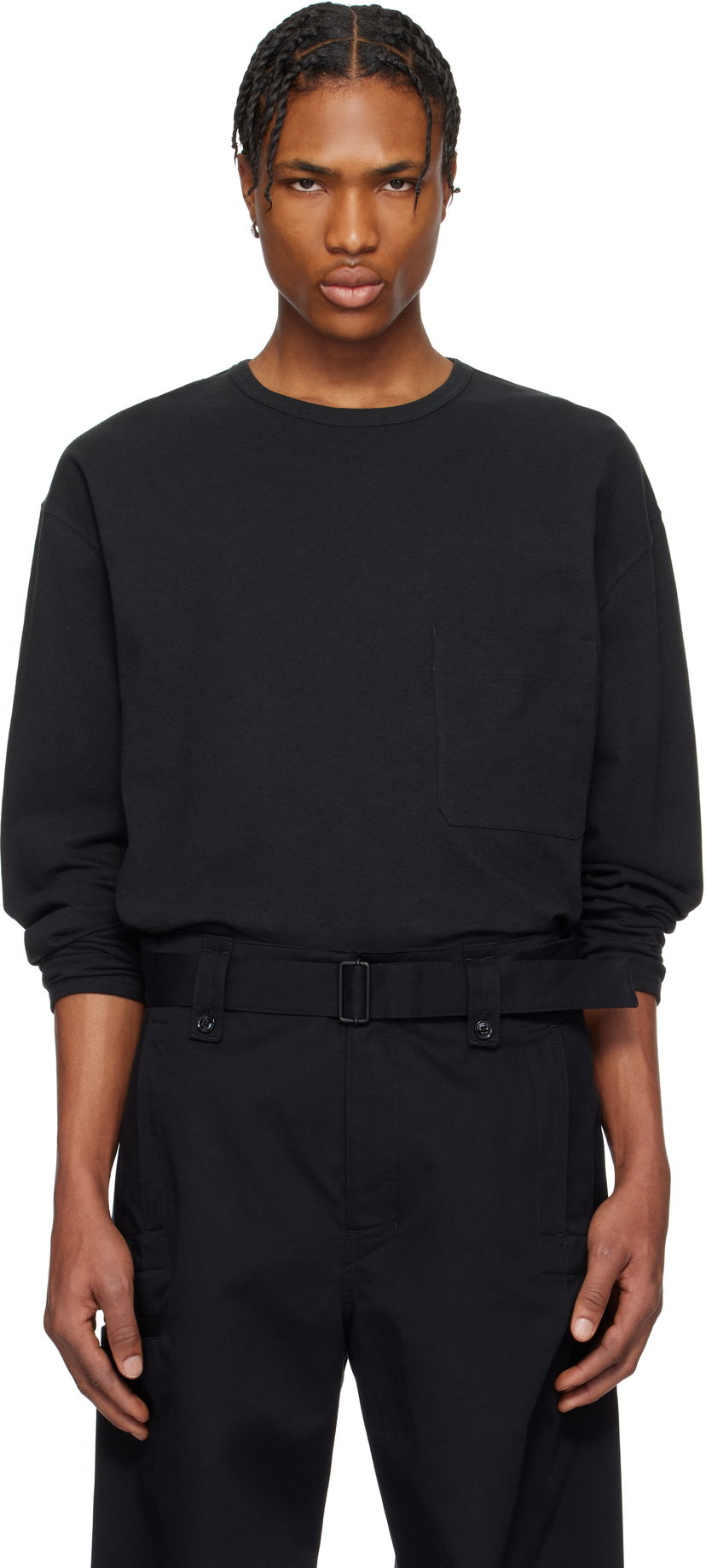 T-paita LEMAIRE Lemaire Boxy Pocket Long Sleeve T-Shirt Musta | TO1340 LJ1010