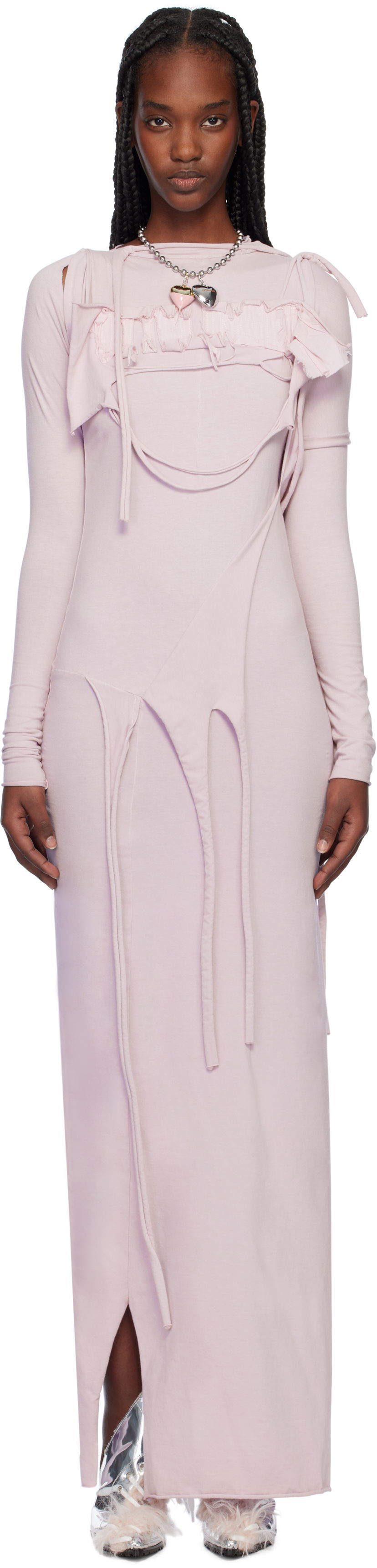 Mekko Ottolinger Ottolinger Distressed Longsleeve Maxi Dress Vaaleanpunainen | 2204030114