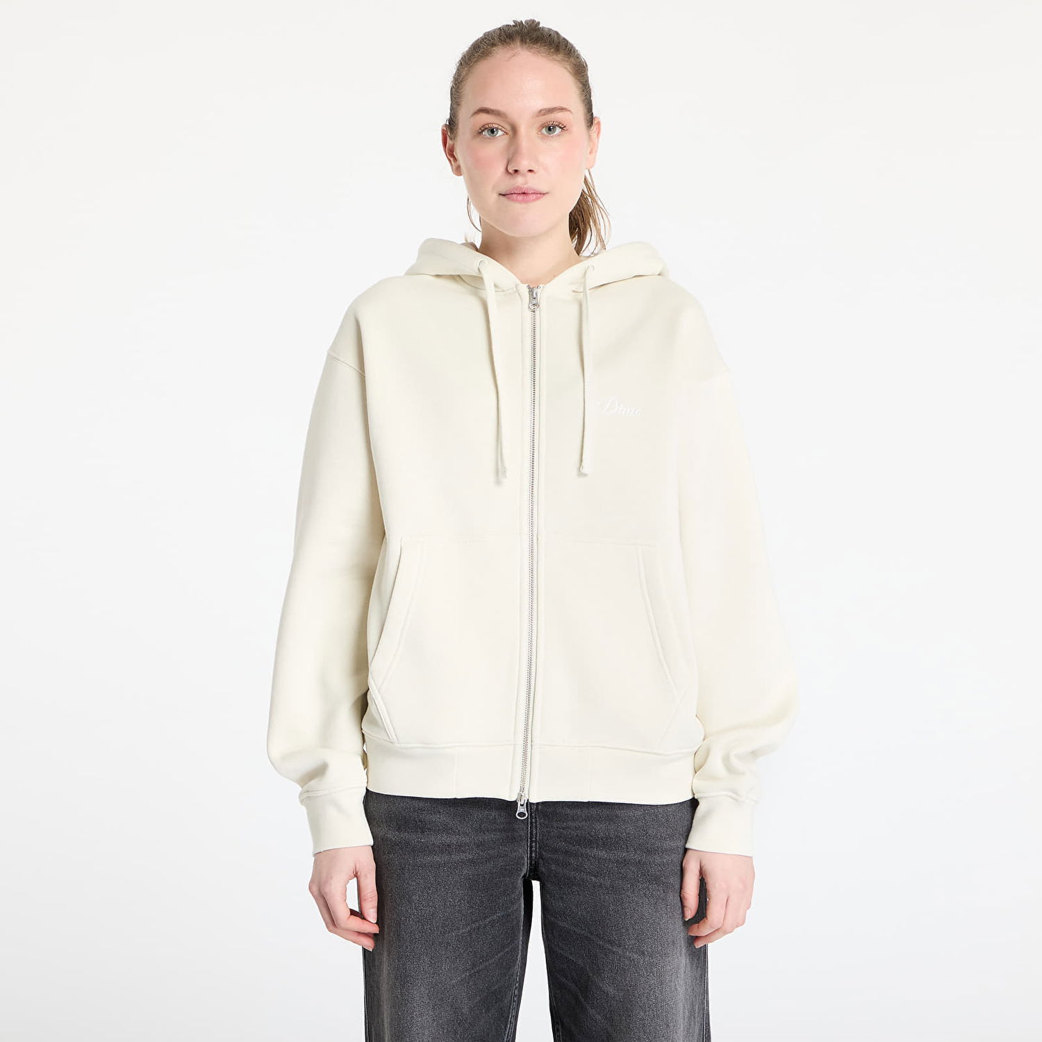 Huppari Dime DIME Cursive Small Logo Zip Hoodie Beige | DIMEHO2453NAT, 1