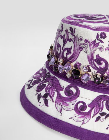 Hattu Dolce & Gabbana Dolce & Gabbana Majolica-Print Bucket Hat with Jewels Violetti | FH671ZFPFSUIP3TN, 2