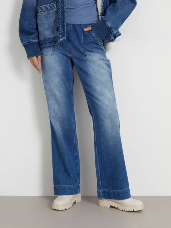 Jeans GUESS High Rise Wide Leg Denim Pant Tummansininen | W3BA1BD58L0, 0