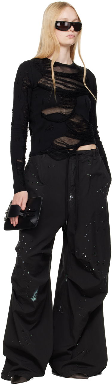 Cargo housut Maison Margiela MM6 Maison Margiela Light Cotton Poplin Wide Leg Trousers with Paint Splatter Musta | S62KB0240 M35458, 3