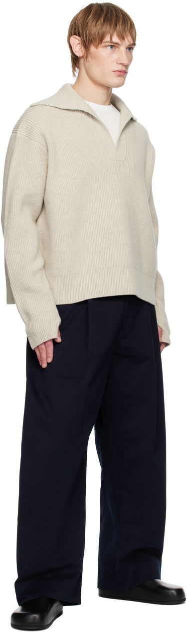 Housut Studio Nicholson Studio Nicholson Pleated Wide-Leg Trousers Tummansininen | SORTE SNM - 1248, 3