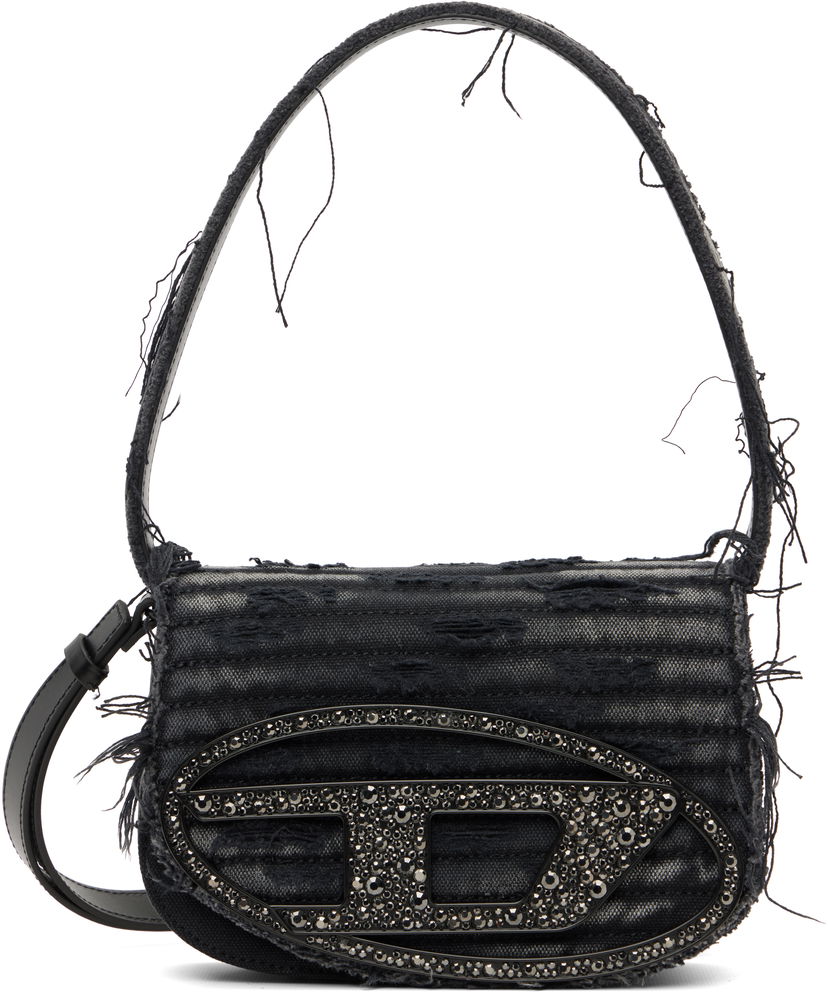 Olkalaukku Diesel 1DR Distressed Crystal-Embellished Shoulder Bag Musta | X08396 P8398