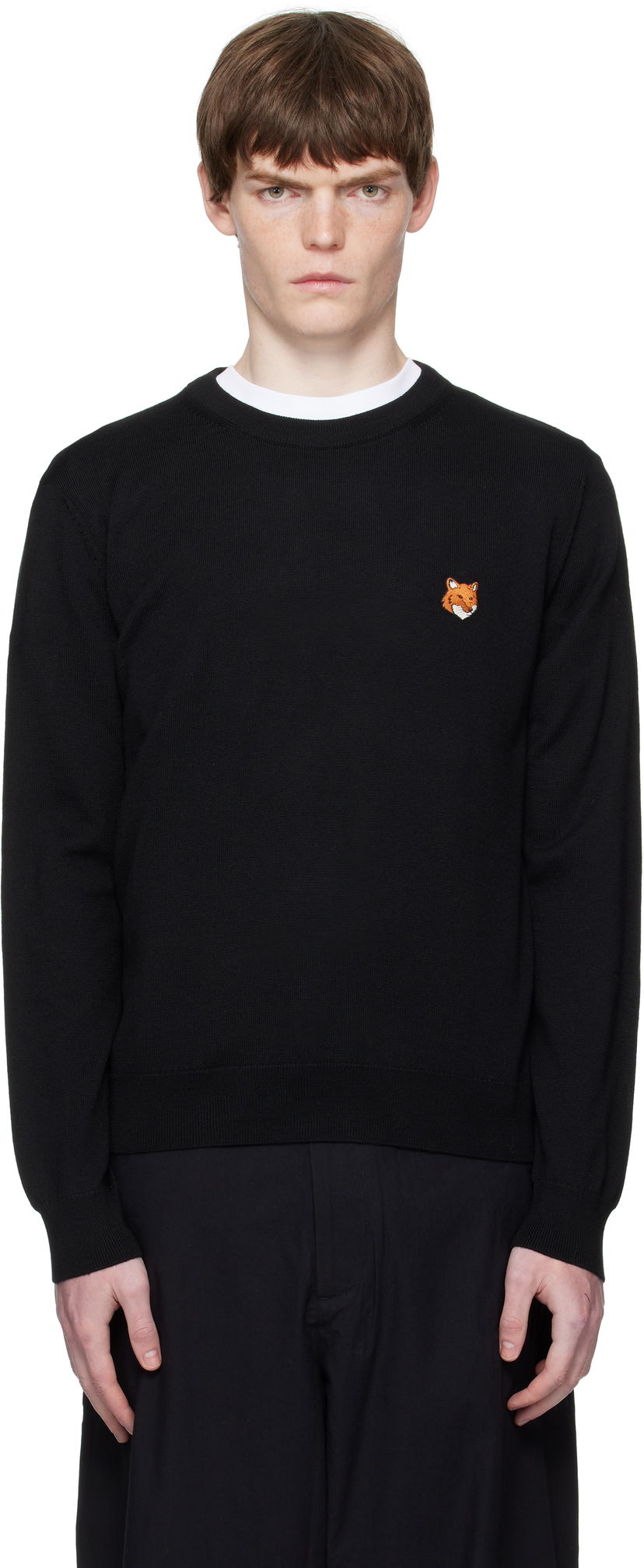 Villapaita MAISON KITSUNÉ Maison Kitsuné Fox Head Patch Regular Fit Sweater Musta | PM00801KT1181