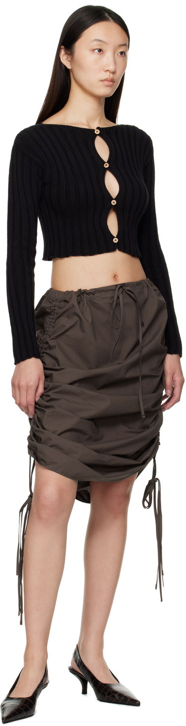 Villapaita Baserange Ribbed Cropped Long-Sleeve Cardigan with Keyhole Button Closure Macau Musta | PUMAC-OC-AU25, 3
