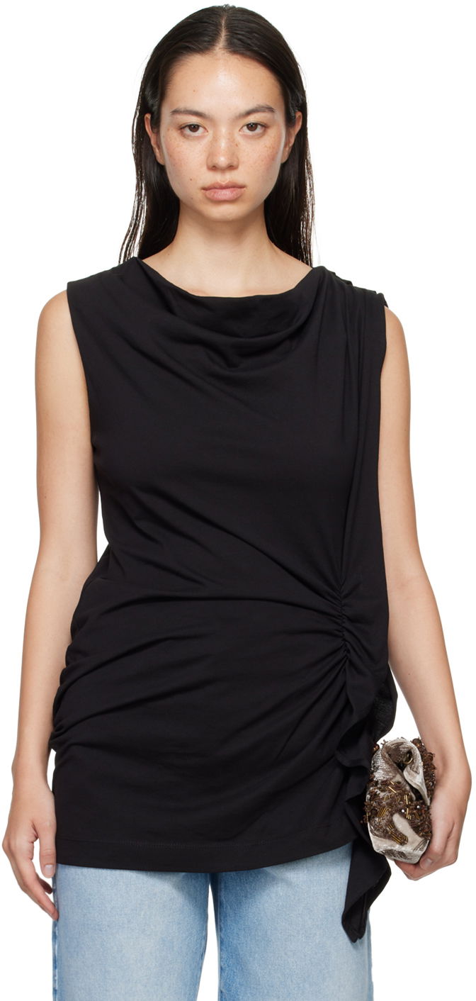 Tankkitoppi Dries Van Noten Black Ruffled Jersey Top Musta | 242-011115-9603