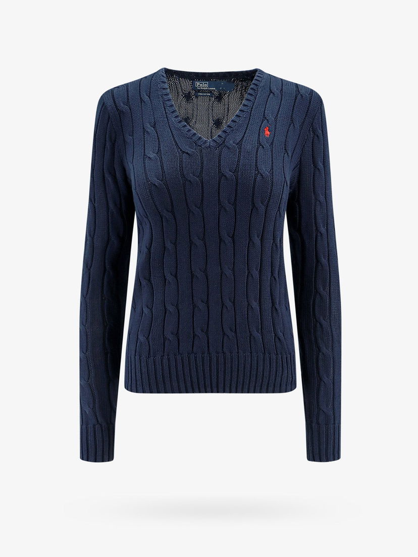 Villapaita Polo by Ralph Lauren Cable Knit V-Neck Sweater Sininen | 211891641002