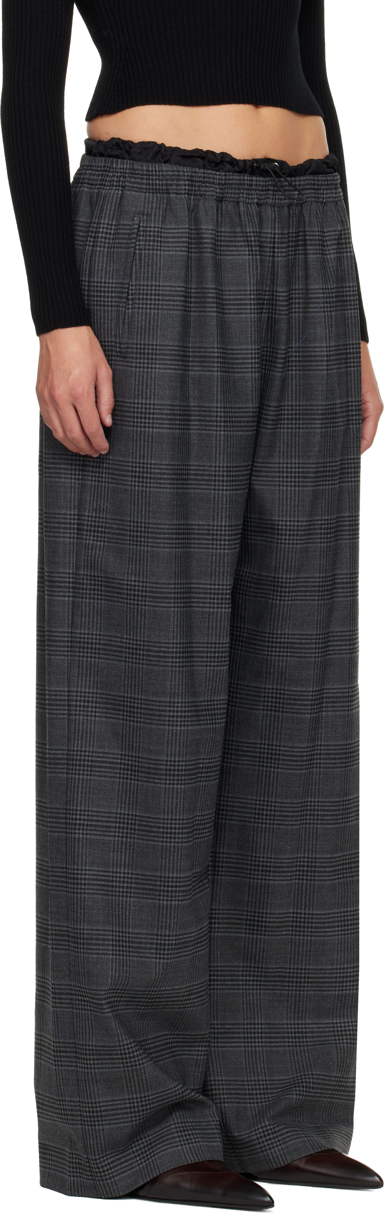 Housut Diesel Plaid Wide-leg Drawstring Waist P-Yrite Trousers Harmaa | A18382 0DEBS, 1