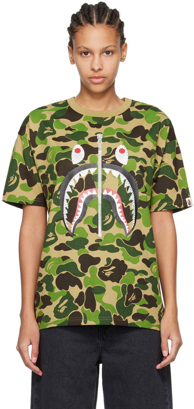 T-paita BAPE BAPE Khaki ABC Camo Crystal Stone Shark T-Shirt Vihreä | 001CSK302007L