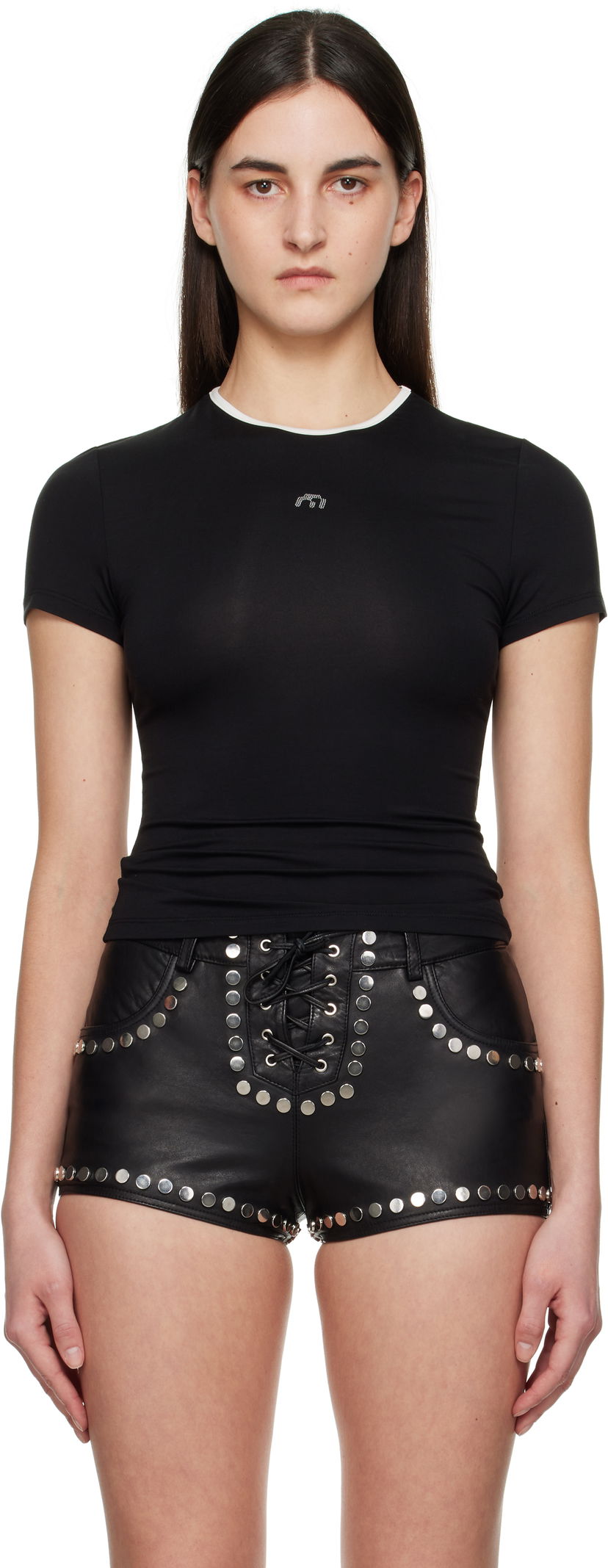 T-paita Miaou Miaou Rhinestone Mini T-Shirt Musta | 7026JSYBLK