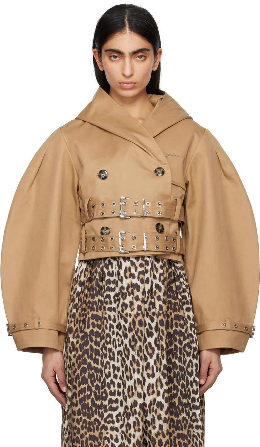 Trenssitakki GANNI Ganni Bonded Cotton Short Trench Jacket Ruskea | W0220