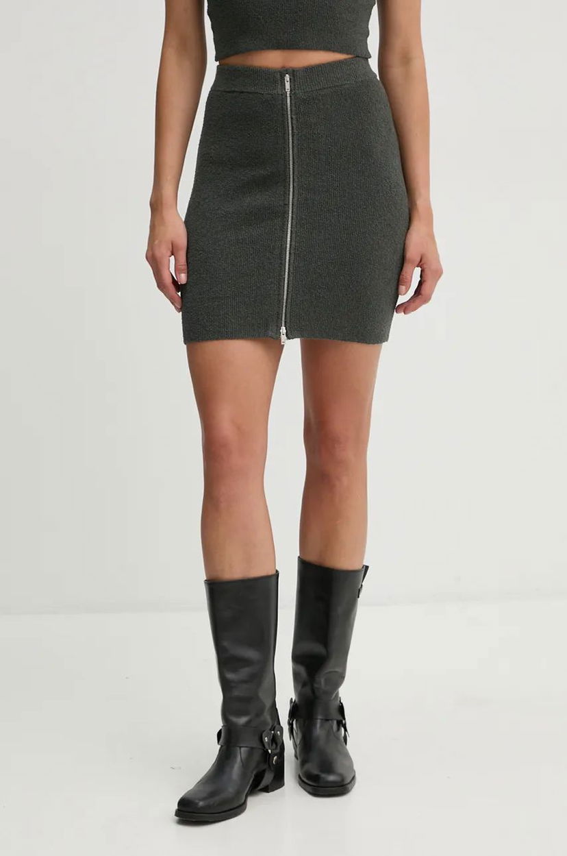 Hame Nanushka Textured Mini Skirt with Front Zip Vihreä | NW24PFSK23494