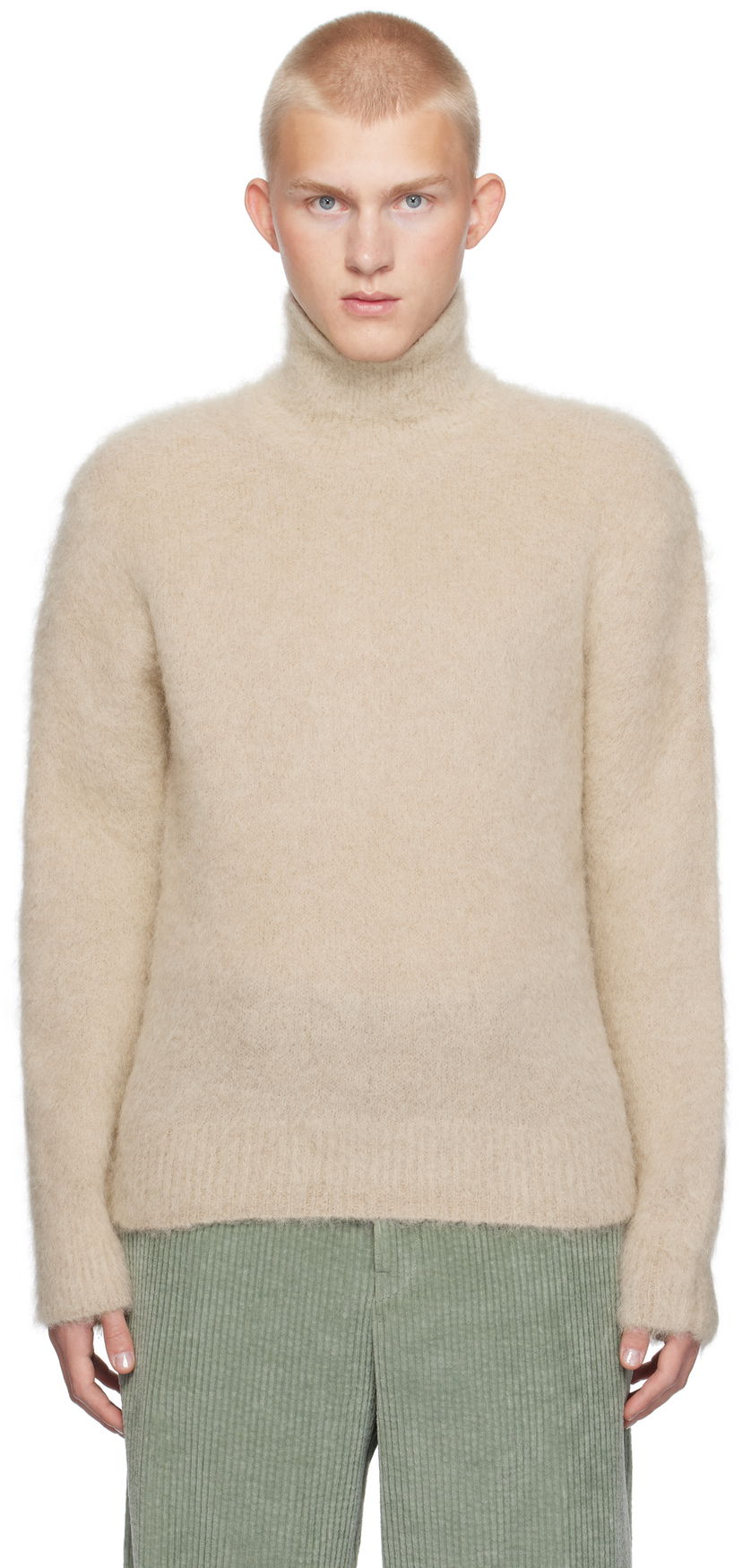 Villapaita AMI Alpaca Mohair Brushed Turtleneck Beige | HKS447.KN0056