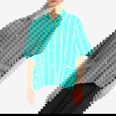 Paita BEAMS Men's Stripe Open Collar Shirt, Size Large Turkoosi | 1101-0564-803-73, 2