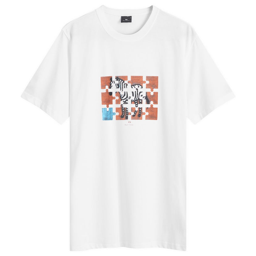 T-paita Paul Smith Paul Smith Men's Jigsaw Zebra Graphic T-Shirt, Size Large Valkoinen | M2R-011R-PP5079-01