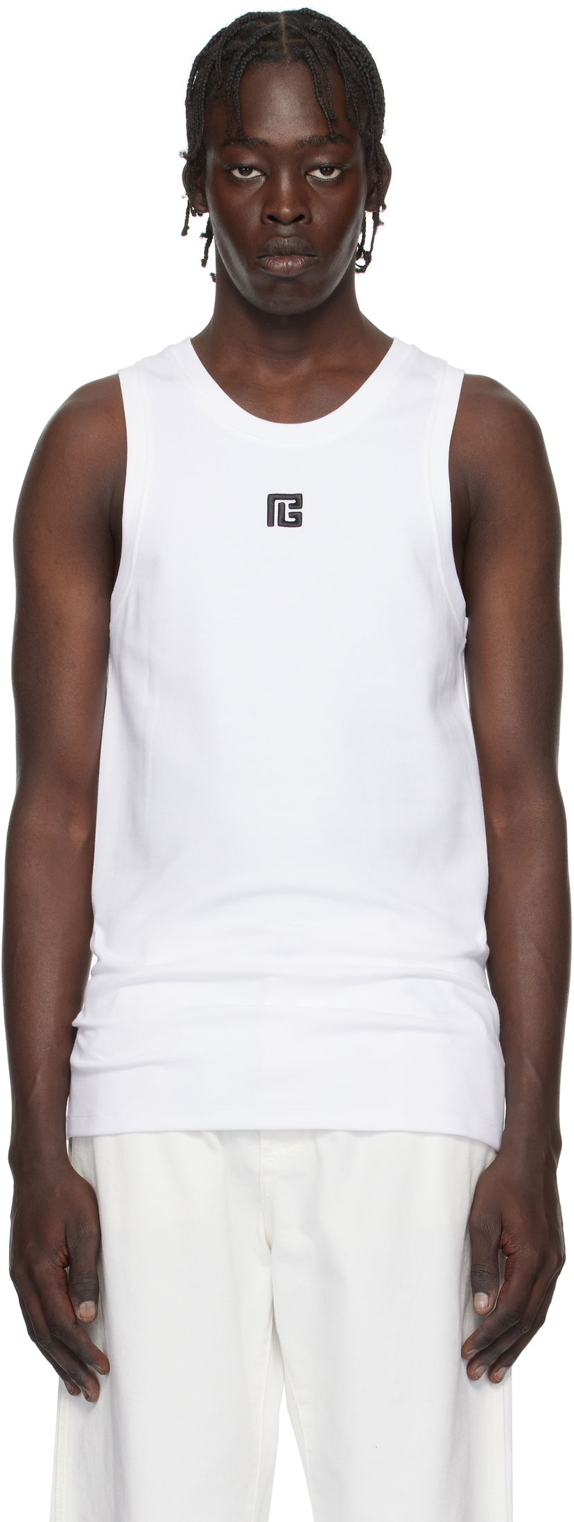 Tankkitoppi Balmain Embroidered Logo Tank Top Valkoinen | EH1EB003BC87