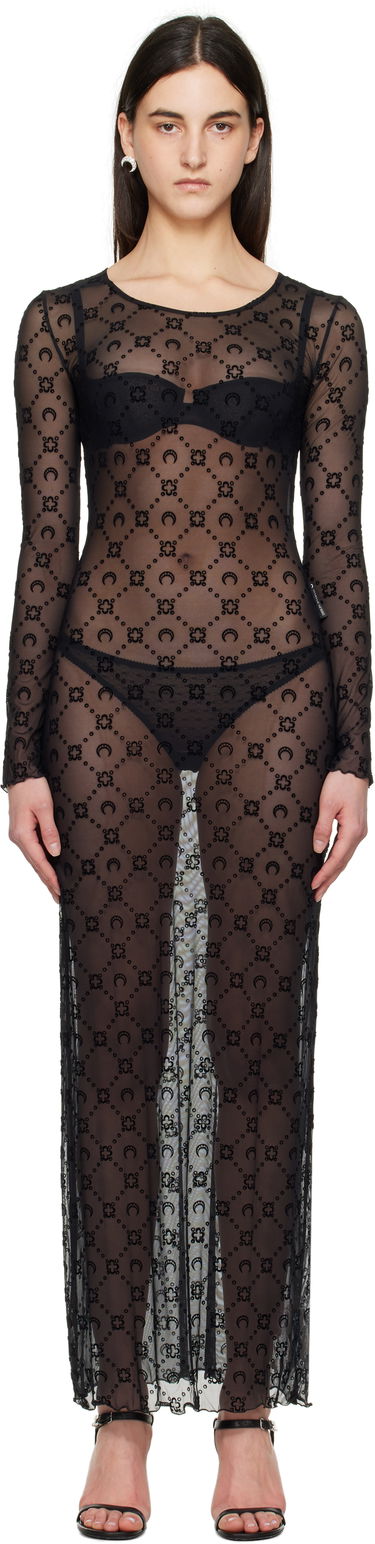 Mekko Marine Serre Marine Serre Moonogram Mesh Flock Maxi Dress Musta | WDR297B CJER0005, 0