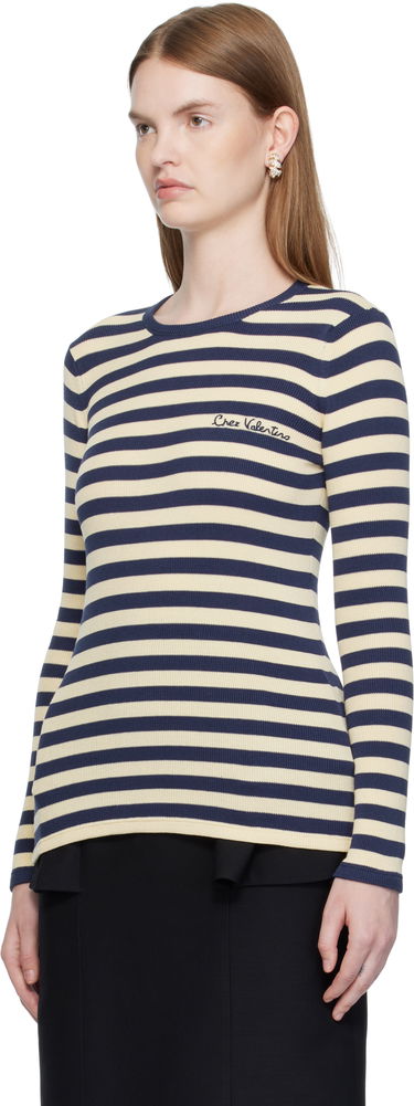 T-paita Valentino Valentino Striped Cotton T-Shirt Tummansininen | 7B3KC66N9JD, 3