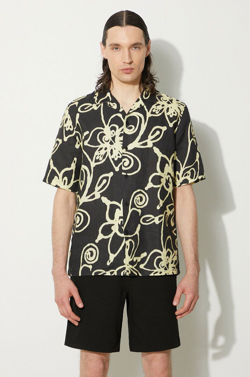 Paita Samsoe Samsoe Samsoe Samsoe Regular Fit Floral Print Linen Shirt Musta | M23200085