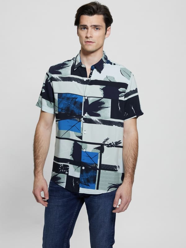 Paita GUESS All Over Print Shirt Musta | M4GH64WD4Z2, 0