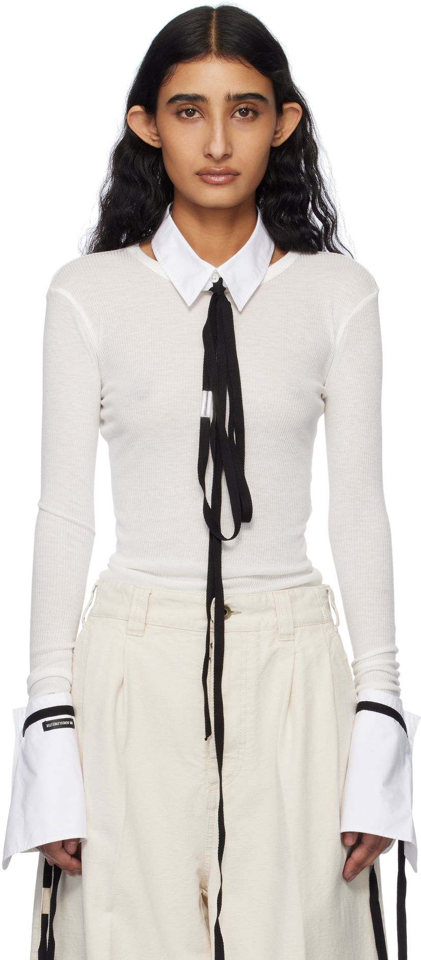 Paita Ann Demeulemeester Ann Demeulemeester Fiene Long Sleeve T-Shirt Valkoinen | 2510-W-JTS12-FA570-002