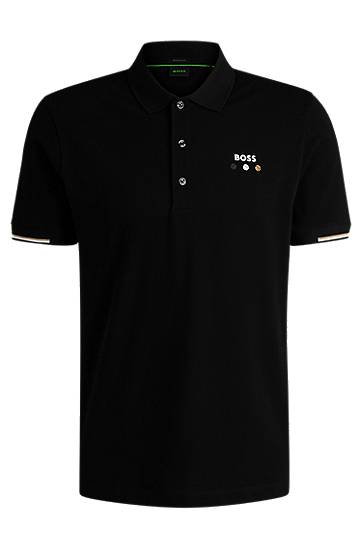 Poolopaita BOSS Mercerized Cotton Polo Shirt with Grid Trims Musta | 50545707