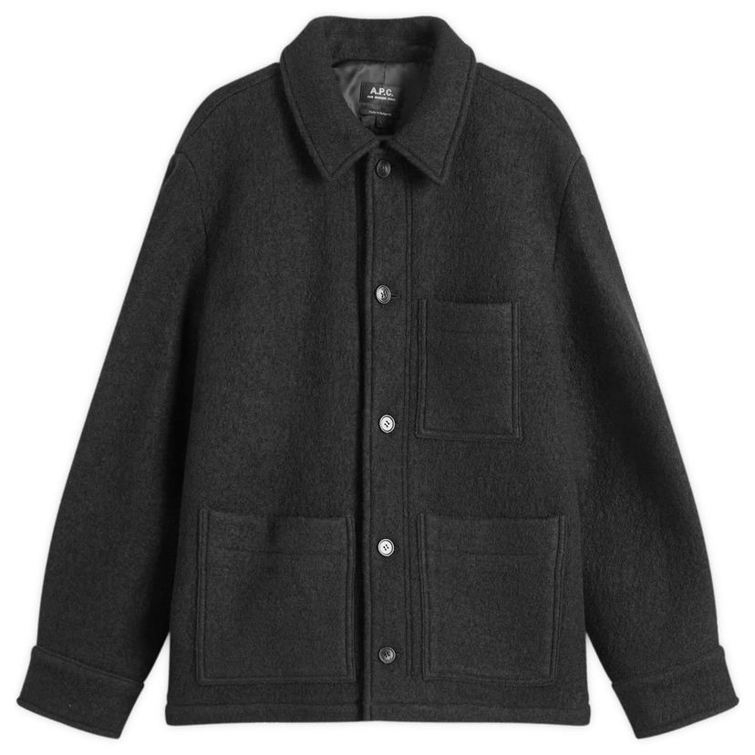 Takki A.P.C. Men's Emile Felted Wool Chore Jacket, Size Small Musta | WVBEH-H32029-LZZ