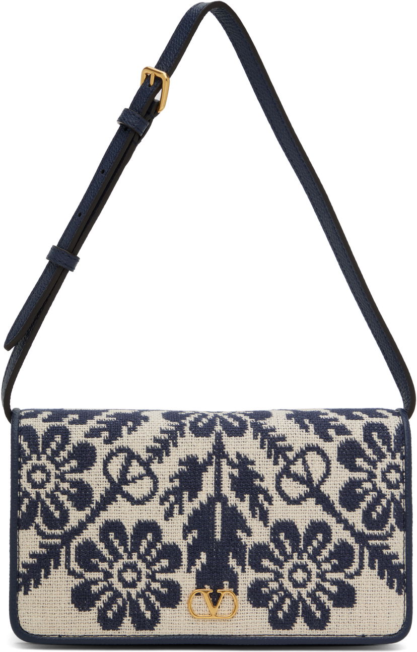 Käsilaukku Valentino Valentino Garavani VLogo Signature Jacquard Flowers Bag Tummansininen | 6W0P0AK8ICD