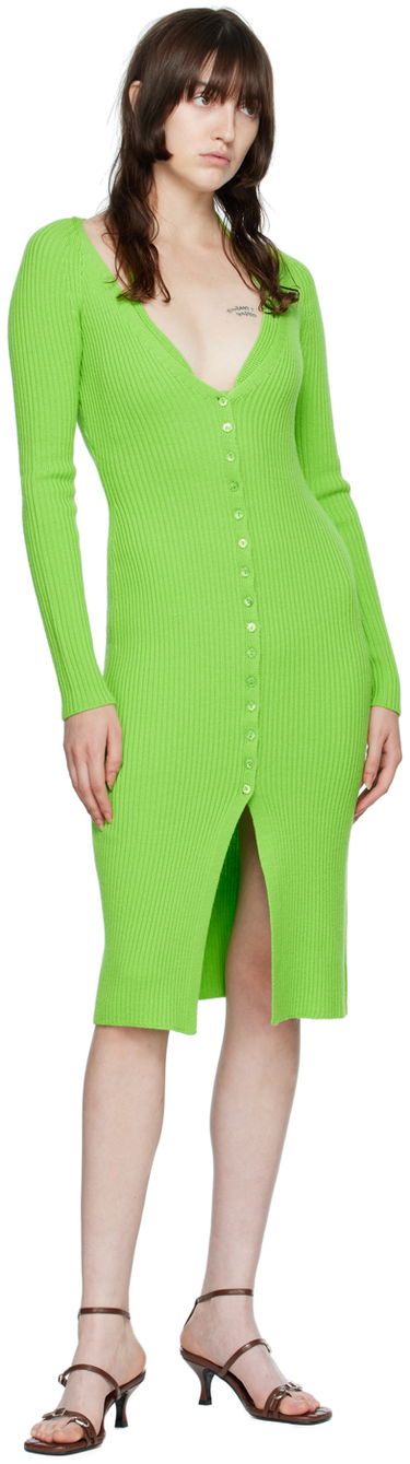 Mekko Blumarine Ribbed Button-Up Midi Dress Vihreä | 2A210A, 3